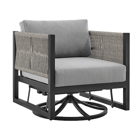 Armen Living Cuffay Outdoor Patio Swivel Glider Lounge Chair in Black Aluminum with Gray Cushions 840254332454